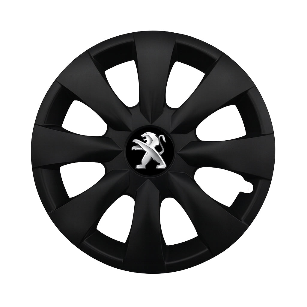 Set 4 capace roti potrivite jantelor de 15 inch compatibile PEUGEOT, Model - 316 Black Edition
