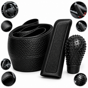 Set Huse Auto 3 Piese pentru Volan, Nucă Schimbător și Frână de Mână, Protecție Interior, Negru