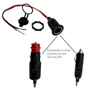 Priza bricheta auto tip mama, AutoSSF ®, incorporabila, compatibila 12V-24V, cu cablu si capac protectie, 120w, negru