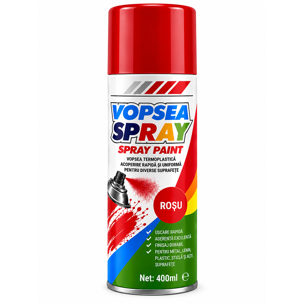 Spray Vopsea Universală Roșu, 400 ml, pentru Metal, Lemn, Sticlă, Plastic și Diverse Suprafețe