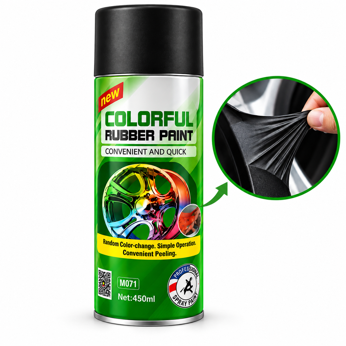 Vopsea Spray Cauciucată Rubber Paint, Negru Mat, 450 ml, Protecție și Acoperire pentru Diverse Suprafețe