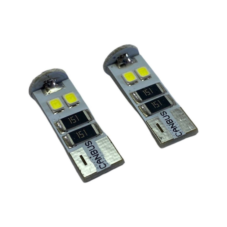 Set 2 becuri LED auto T10 W5W UltraBright pentru pozitie, plafoniere, portbagaj, lumina alba 6000k,8 SMD ,CANBUS