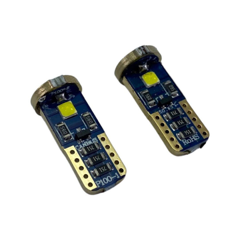 Set 2 becuri LED auto T10 W5W UltraBright pentru pozitie, plafoniere, portbagaj, lumina alba 6000k, 3 SMD ,CANBUS