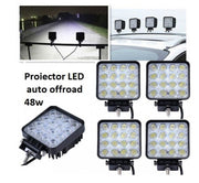 Set 2 x Proiector LED auto offroad 48W 12V-24V, 3520 lumeni, patrat