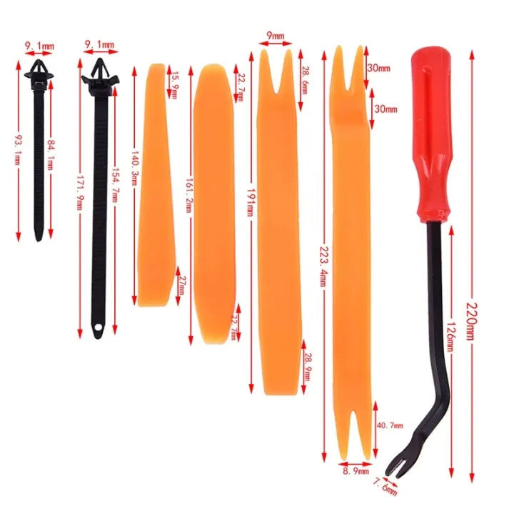 Set 723 clipsuri si scule demontat, pentru interior auto, radio, fete de usa, panou de bord, plastic, universal