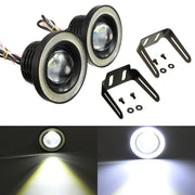 Set doua proiectoare auto cu lupa, LED Angel Eyes cu putere 10W, diametru 76mm