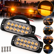 Set 2 Stroboscoape LED Galbene, 12 LED-uri/Bucată, 24 LED-uri Total, 12V–24V, 15 Moduri Flash, IP65, Lumini de Avertizare pentru Camion, Platformă Auto, ATV, Tractor și Utilaje