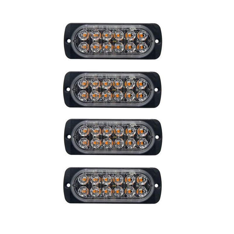 Set 4 Stroboscoape LED Galbene, 12 LED-uri/Bucată, 24 LED-uri Total, 12V–24V, 15 Moduri Flash, IP65, Lumini de Avertizare pentru Camion, Platformă Auto, ATV, Tractor și Utilaje