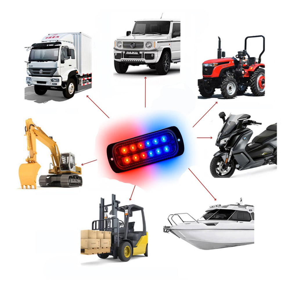 Stroboscop LED Roșu-Albastru, 12 LED-uri, 36W, 1400 Lumeni, 12V–24V, 15 Moduri Flash, IP65, Lumină de Avertizare pentru Platformă Auto, Camion, ATV, Tractor și Utilaje AutoSSF®