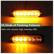 Set 4 Stroboscoape 6 LED, lumina galbena de urgenta si avertizare, 12V-24V, 15 Moduri Flash, IP65, 720 lumeni, pentru gabarit, platforma, ATV, Tractor, Jeep, Off Road