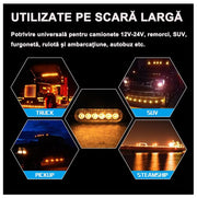 Set 4 Stroboscoape 6 LED, lumina galbena de urgenta si avertizare, 12V-24V, 15 Moduri Flash, IP65, 720 lumeni, pentru gabarit, platforma, ATV, Tractor, Jeep, Off Road