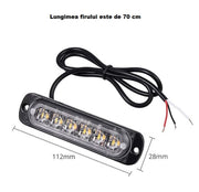Stroboscop LED 6 LED, 12–24V, lumină galbenă, IP67, pentru platforma, ATV, Tractor, Jeep, Off Road