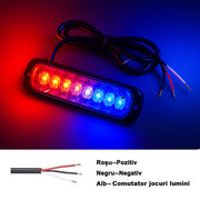 Set 2 Stroboscoape 6 LED, lumina rosu-albastru de urgenta si avertizare, 12V-24V AutoSSF ® 15 Moduri Flash, IP65, 720 lumeni, pentru gabarit, platforma, ATV, Tractor, Jeep, Off Road