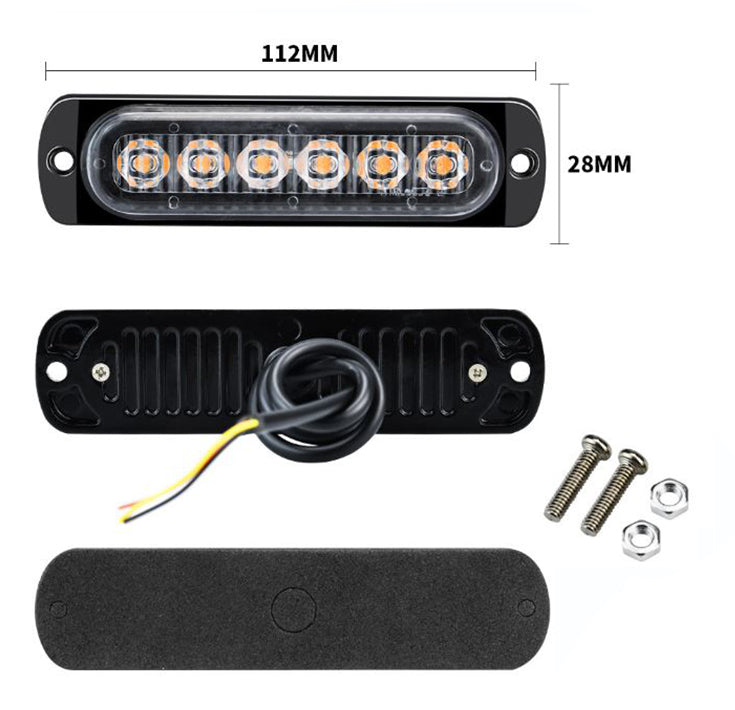 Set 4 Stroboscoape LED Roșu-Albastru, 6 LED-uri/Bucată, 24 LED-uri Total, 72W, 12V–24V, 15 Moduri Flash, IP65, Lumini de Avertizare pentru Camion, Platformă Auto, ATV și Utilaje