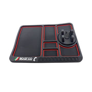 Suport auto telefon multifunctional tip covoras antiderapant, Numar de Telefon, Rotire 360, rosu