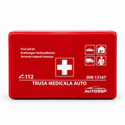 Trusă Medicală Compacta DIN 13167 cu Stingator Tip Spray Cu Spuma 1000ml și Mănuși de Protecție AutoSSF®