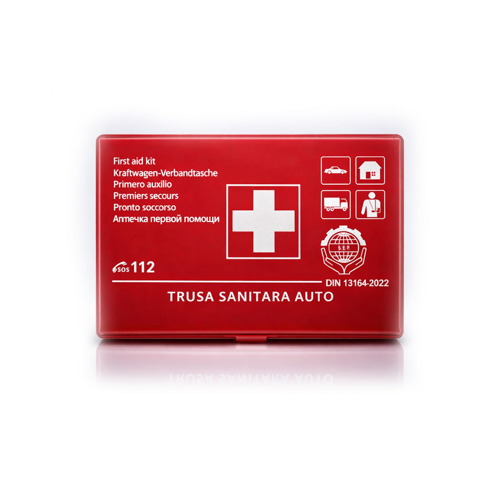 Trusă sanitară auto DIN 13164 – Omologată – Culoare roșie
