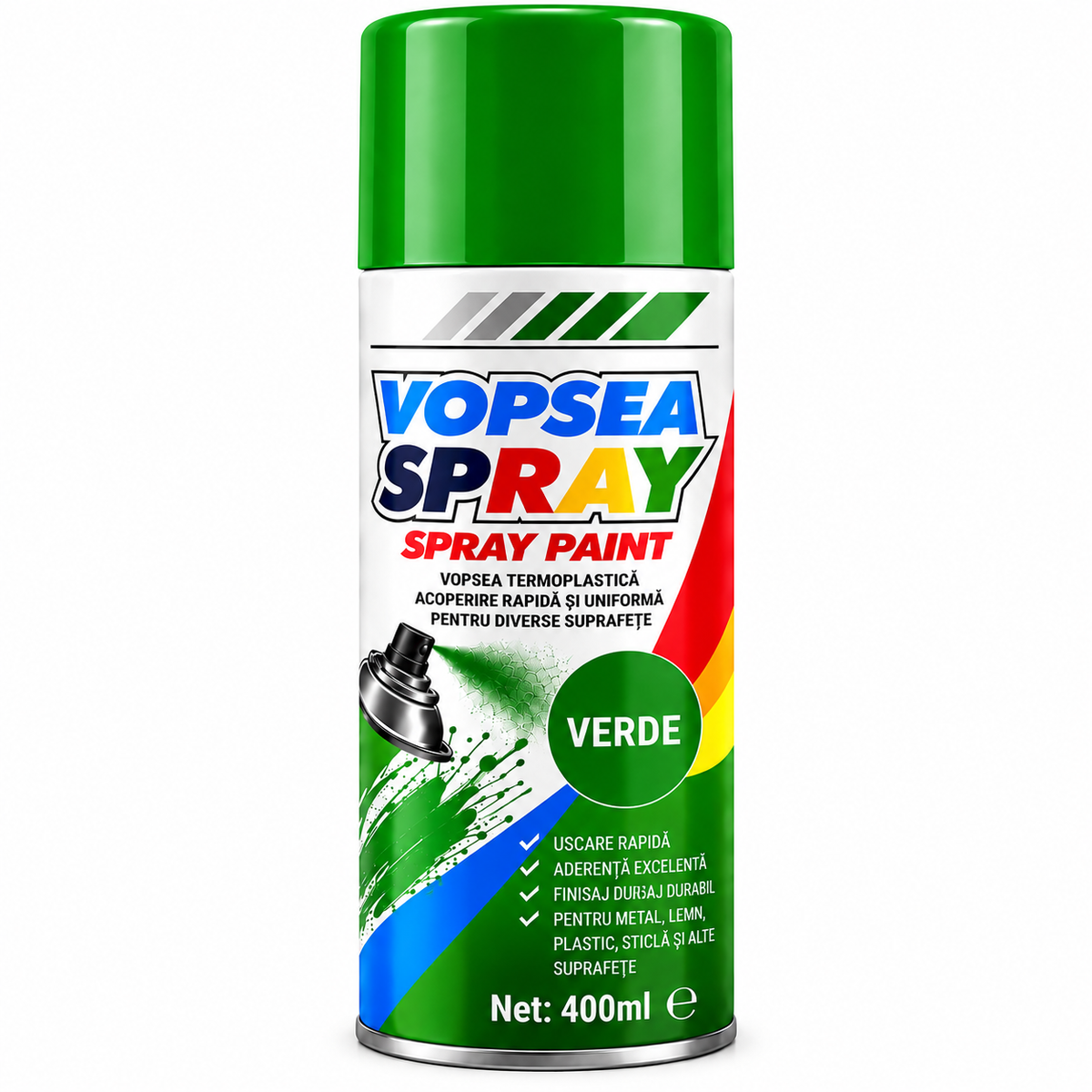 Spray Vopsea Universală Verde, 400 ml, pentru Metal, Lemn, Sticlă, Plastic și Diverse Suprafețe