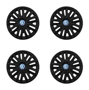 Set 4 capace roti potrivite jantelor de 16 inch compatibile Volkswagen, Model 412 Black, Sigla Albastra