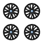 Set 4 capace roti potrivite jantelor de 15 inch compatibile Volkswagen, Model - 345 Black Edition, Sigla Albastra