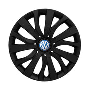 Set 4 capace roti potrivite jantelor de 15 inch compatibile Volkswagen, Model - 345 Black Edition, Sigla Albastra