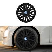 Set 4 capace roti potrivite jantelor de 16 inch compatibile Volkswagen, Model 412 Black, Sigla Albastra