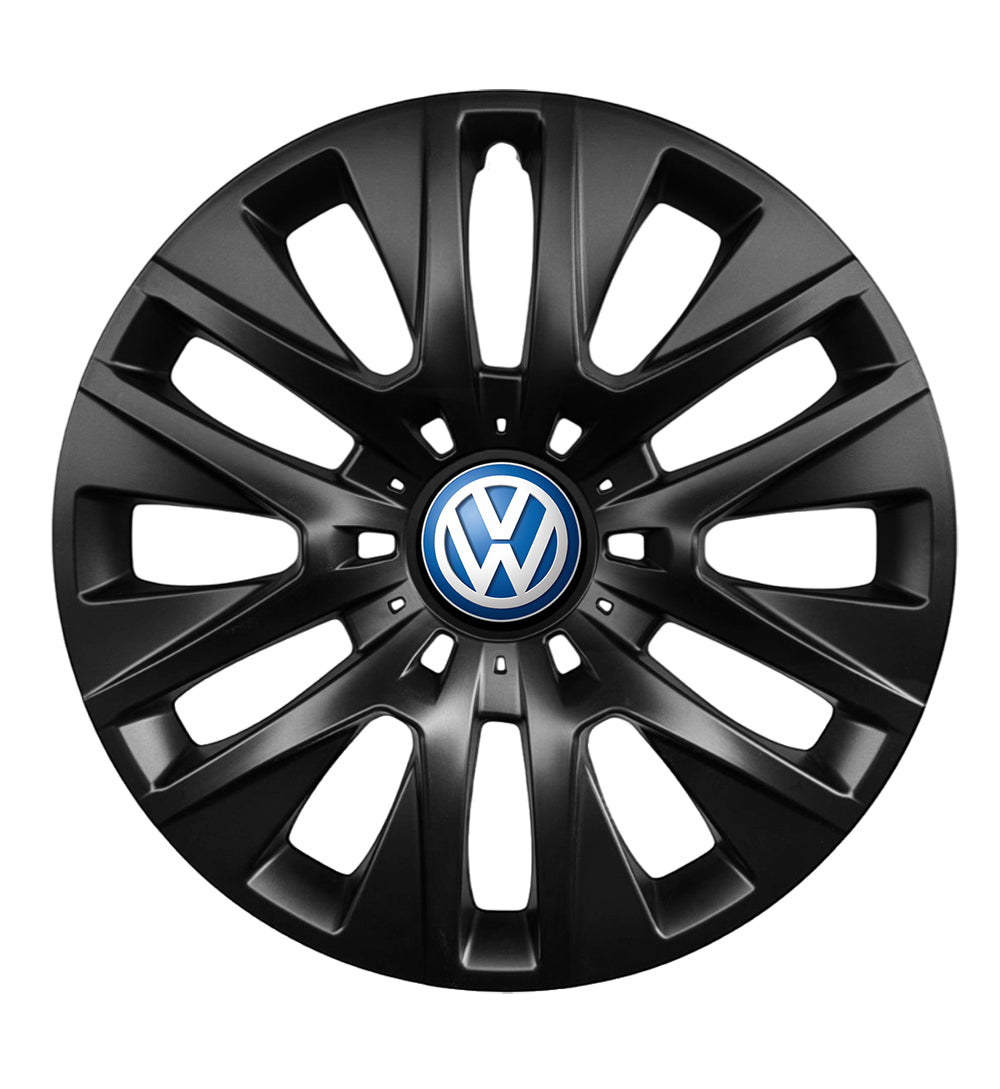 Set 4 capace roti potrivite jantelor de 16 inch compatibile VOLKSWAGEN, Model 429 Black, Sigla Albastra
