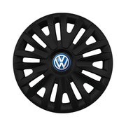 Set 4 capace roti potrivite jantelor de 16 inch compatibile Volkswagen, Model 412 Black, Sigla Albastra