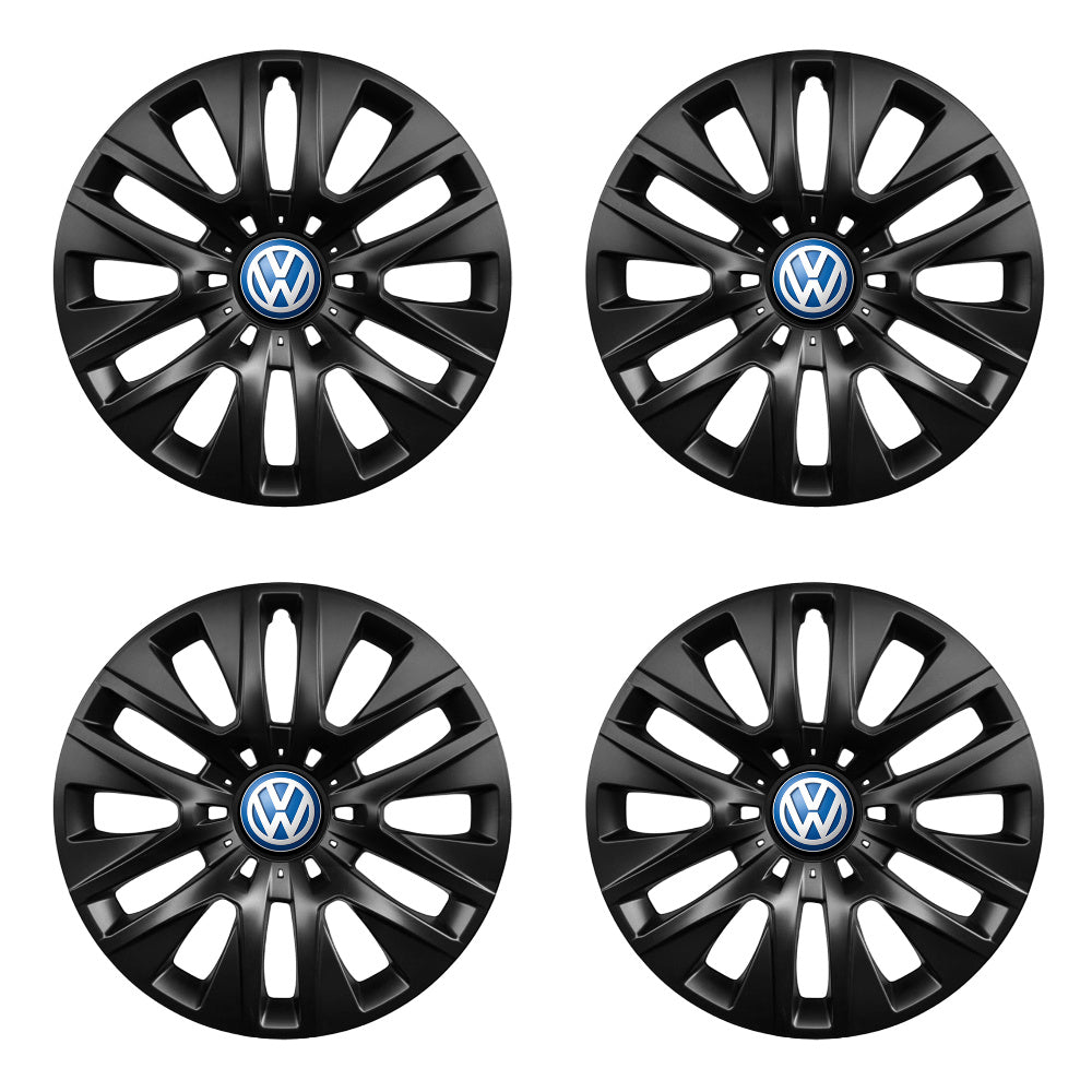 Set 4 capace roti potrivite jantelor de 16 inch compatibile VOLKSWAGEN, Model 429 Black, Sigla Albastra