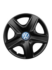 Set 4 capace roti potrivite jantelor de 15 inch compatibile VOLKSWAGEN, Model 340 Black, Sigla Albastra