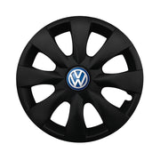 Set 4 capace roti potrivite jantelor de 15 inch compatibile VOLKSWAGEN, Model - 316 Black Edition, Sigla Albastra