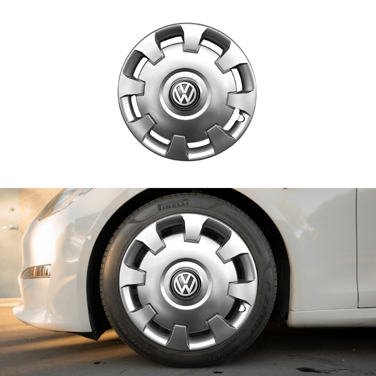 Set 4 capace roti potrivite jantelor de 14 inch compatibile VW Volkswagen Golf 4, 5, 6, 7, Passat B5, B6, B7, B8, Jeta, Polo, Sharan, Tiguan, Touran, Touareg, Caddy, Bora, - Model 206